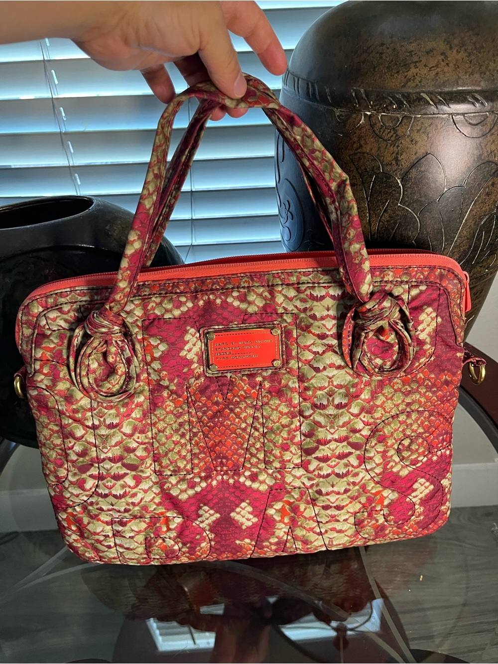 Marc Jacobs Quilted Shoulder Bag in Coral and Cream Pattern